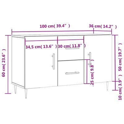 vidaXL Senkki ruskea tammi 100x36x60 cm tekninen puu