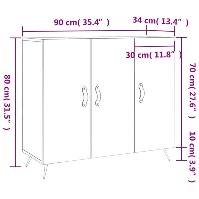 vidaXL Senkki korkeakiilto valkoinen 90x34x80 cm tekninen puu