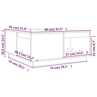 vidaXL Sohvapöytä valkoinen 80x81x36,5 cm täysi mänty