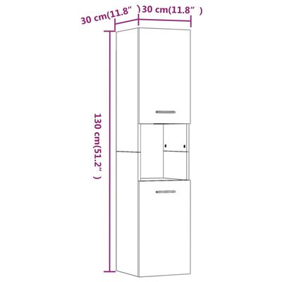 vidaXL Kylpyhuoneen kaappi harmaa Sonoma 30x30x130 cm tekninen puu