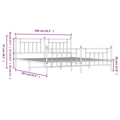 vidaXL Metallinen sängynrunko päädyillä musta 200x200 cm