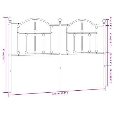 vidaXL Metallinen sängynpääty valkoinen 140 cm