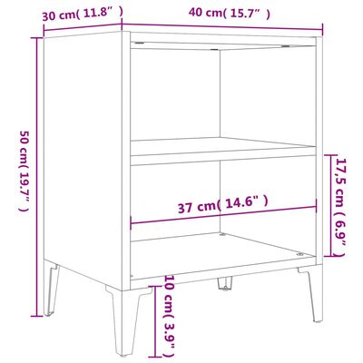 vidaXL Yöpöydät metallijaloilla 2 kpl musta 40x30x50 cm