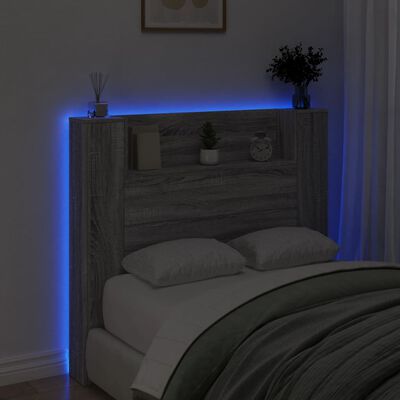 vidaXL Sängynpäätykaappi LED-valoilla harmaa Sonoma 120x16,5x103,5 cm