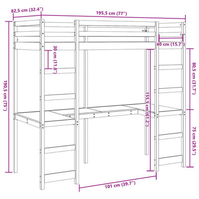 vidaXL Parvisänky ilman patjaa valkoinen 75x190 cm täysi mänty