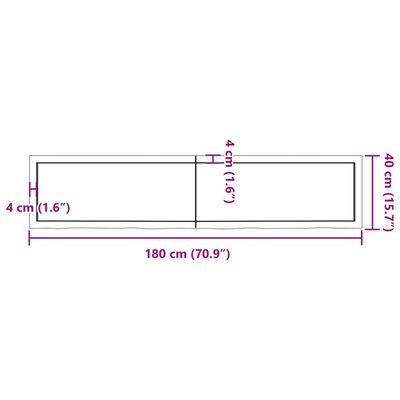 vidaXL Pöytälevy tummanruskea 180x40x(2-6) cm käsitelty täystammi