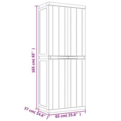 vidaXL Puutarhan varastokaappi harmaa ja musta 65x37x165 cm PP