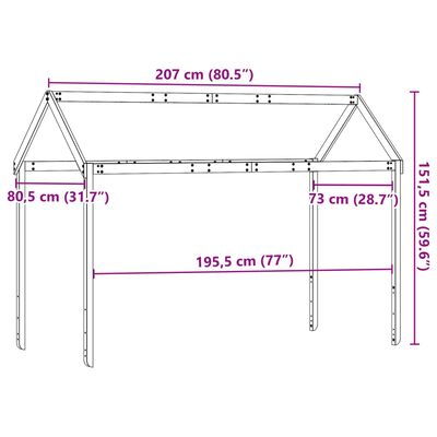 vidaXL Lastensängyn katos 207x80,5x151,5 cm täysi mänty