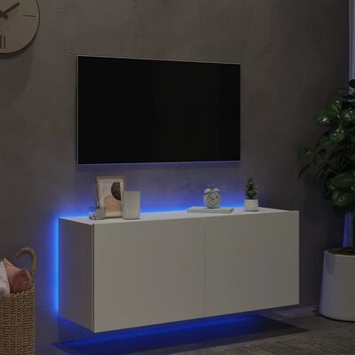 vidaXL TV-seinäkaappi LED-valoilla valkoinen 100x35x41 cm