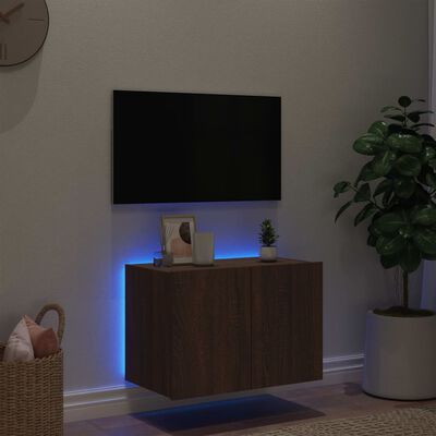 vidaXL TV-seinäkaappi LED-valoilla ruskea tammi 60x35x41 cm