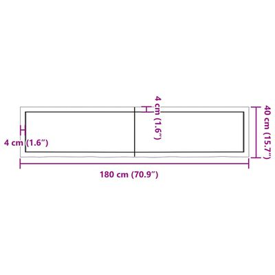 vidaXL Pöytälevy tummanruskea 180x40x(2-4) cm käsitelty täystammi