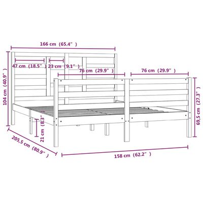 vidaXL Sängynrunko ilman patjaa massiivipuu 160x200 cm