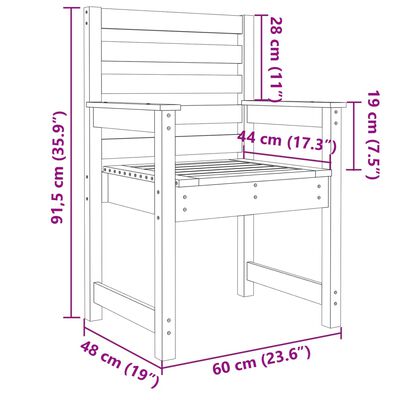 vidaXL Puutarhatuolit 2 kp musta 60x48x91 cm täysi mänty