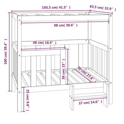 vidaXL Koiransänky harmaa 105,5x83,5x100 cm täysi mänty