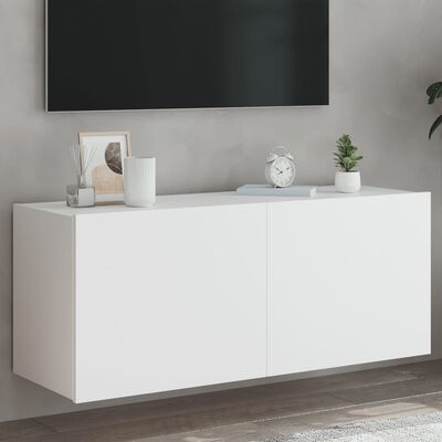 vidaXL TV-seinäkaappi LED-valoilla valkoinen 100x35x41 cm