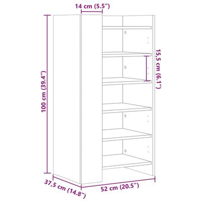 vidaXL Kenkäkaappi savutammi 52x37,5x100 cm tekninen puu