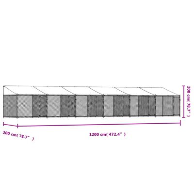 vidaXL Koiranhäkki katolla ja ovilla harmaa 12x2x2 m galvanoitu teräs