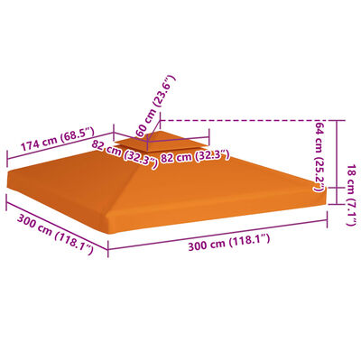 vidaXL Huvimajan vaihtokatto 3 x 3 m kangas 310 g/m² oranssi