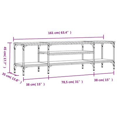 vidaXL TV-taso harmaa Sonoma 161x35x45 cm tekninen puu ja rauta