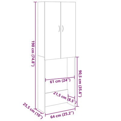 vidaXL Pesukonekaappi Sonoma-tammi 64x25,5x190 cm