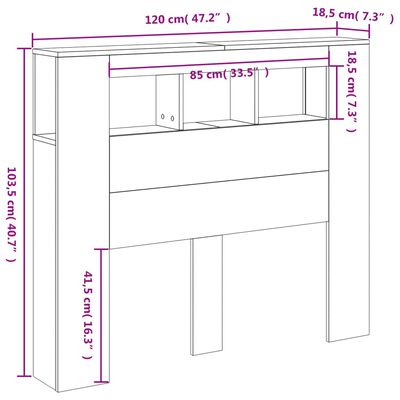 vidaXL Sängynpääty LED-valoilla valk. 120x18,5x103,5 cm tekninen puu