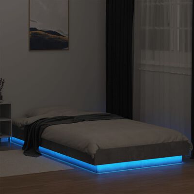 vidaXL Sängynrunko LED-valoilla betoninharmaa 100x200 cm tekninen puu