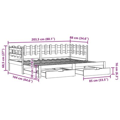 vidaXL Vuodesohva rullilla ja laatikoilla 80x200 cm täysi mänty