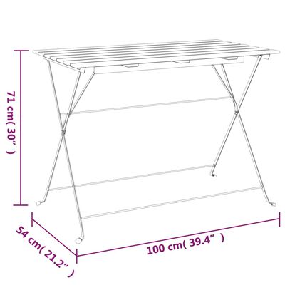 vidaXL Kokoontaitettava bistropöytä 100x54x71 cm akasiapuu ja teräs