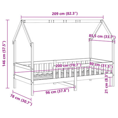 vidaXL Lasten talo sängynrunko valkoinen 80x200 cm täysi mänty