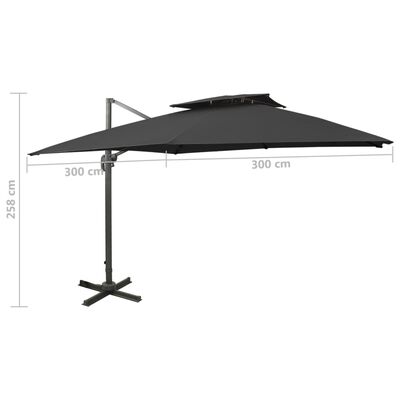 vidaXL Aurinkovarjo cantilever tuplakatolla 300x300 cm musta