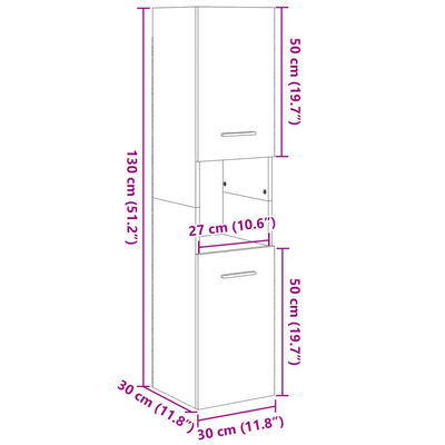 vidaXL Kylpyhuonekaappi Sonoma-tammi 30x30x130 cm lastulevy