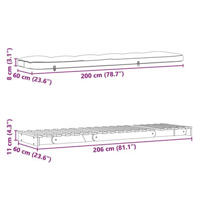 vidaXL Futon vuodesohva patjalla 60x206x11 cm kyllästetty mänty