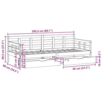 vidaXL Vuodesohva laatikoilla valkoinen 80x200 cm täysi mänty