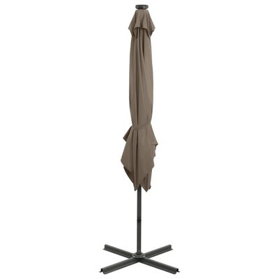 vidaXL Aurinkovarjo cantilever tolpalla ja LED-valoilla 250 cm taupe