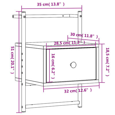 vidaXL Yöpöydät seinälle 2 kpl musta 35x30x51 cm tekninen puu