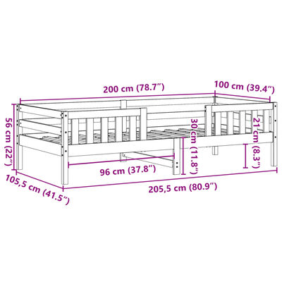 vidaXL Sänky ilman patjaa vahanruskea 100x200 cm täysi mänty