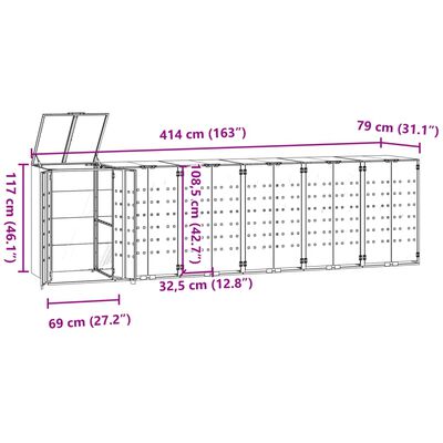 vidaXL Roskalaatikon säilytystila kuudelle musta 414x79x117 cm teräs