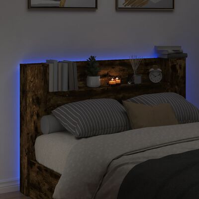 vidaXL Sängynpäätykaappi LED-valoilla savutammi 160x16,5x103,5 cm