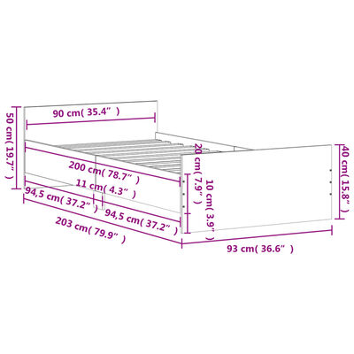 vidaXL Sängynrunko musta 90x200 cm täysi puu