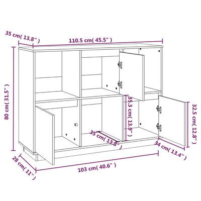 vidaXL Senkki musta 110,5x35x80 cm täysi mänty