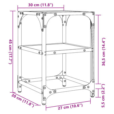 vidaXL Sohvapöydät 2 kpl musta lasinen pöytälevy 30x30x45 cm teräs