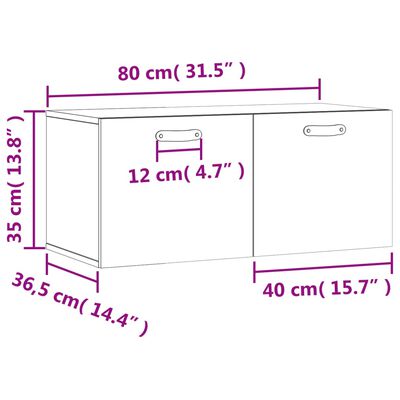 vidaXL Seinäkaappi harmaa Sonoma 80x36,5x35 cm tekninen puu