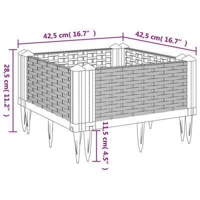 vidaXL Kukkalaatikko jalkatapeilla vaaleanharmaa 42,5x42,5x28,5 cm PP