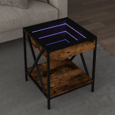 vidaXL sohvapöytä Infinity LED-valoilla savutammi 40x40x49 cm