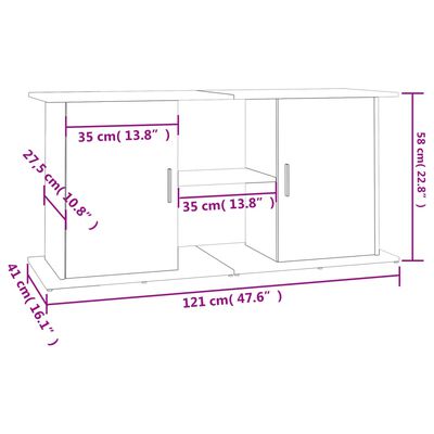 vidaXL Akvaarioteline ruskea tammi 121x41x58 cm tekninen puu