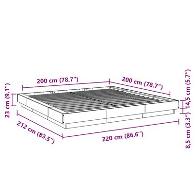 vidaXL Sängynrunko Sonoma-tammi 200x200 cm tekninen puu