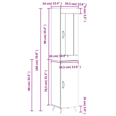 vidaXL Kaappi ruskea tammi 34,5x34x180 cm tekninen puu