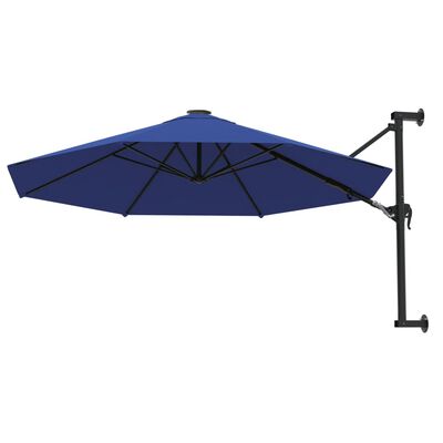 vidaXL Seinäkiinnitteinen aurinkovarjo metallitolppa 300 cm sininen