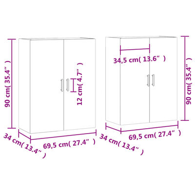 vidaXL Seinäkiinnitettävät kaapit 2 kpl Sonoma-tammi 69,5x34x90 cm