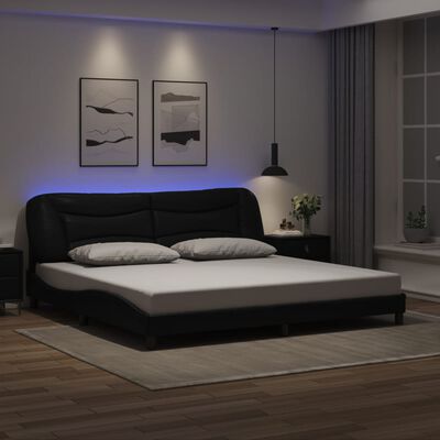 vidaXL Sängynrunko LED-valoilla musta 200x200 cm keinonahka